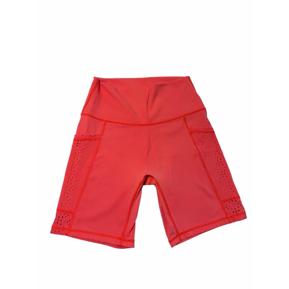 Aerie Bike Shorts 7 inch Neon Pink Coral Peach Bike Laser Cut Floral Large